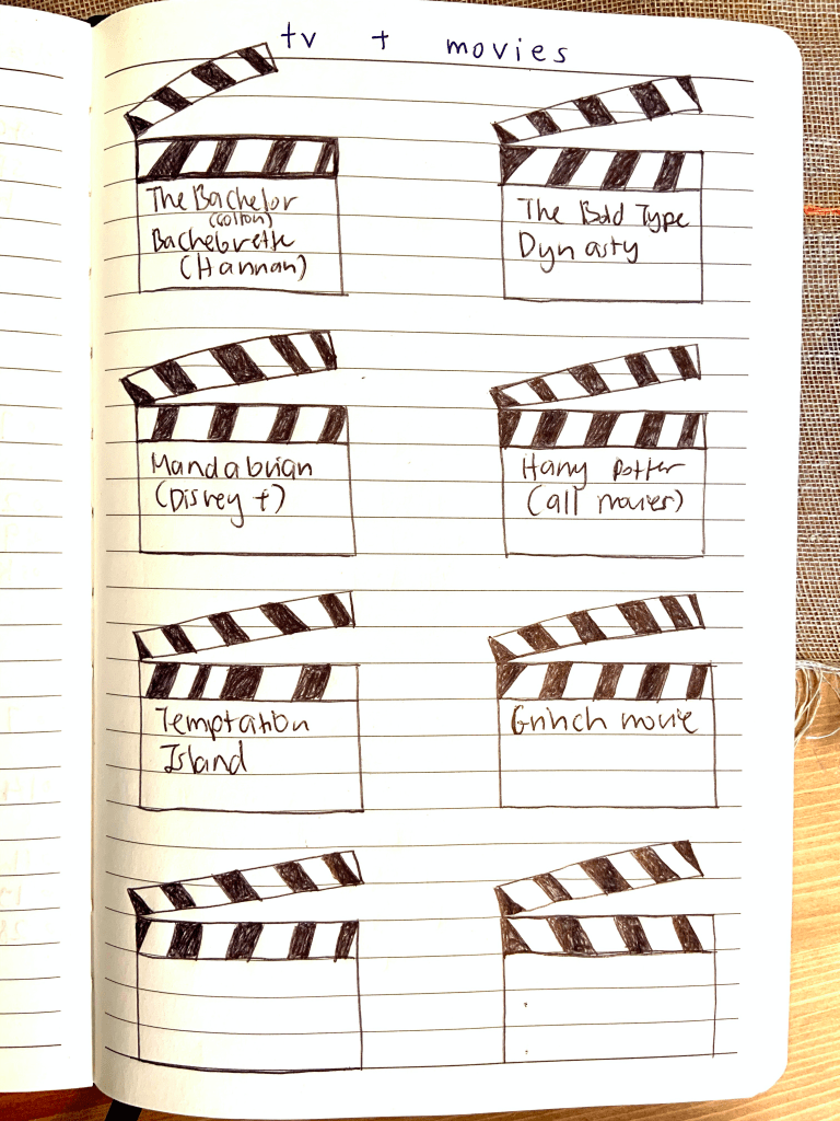Bullet Journal Design - TV and Movies Page